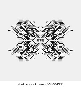 Futuristic symmetric design element on white background. Useful for prints and posters.