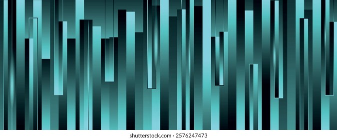 Futuristic teal background with vertical lines. The background features a teal color and sleek, glossy texture for a modern look. Surreal geometric bar pattern background. Teal background vector.