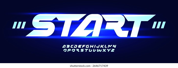 Futuristic tech alphabet, sharp digital bold slanted italic letter set, bold robotic font for space game logo, speed AI headline, dynamic typography, modern future space app design. Vector typeset.