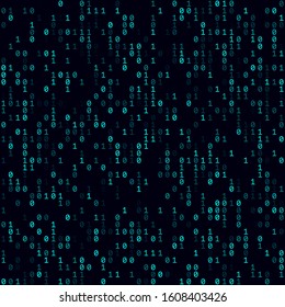 Futuristic tech background. Cyan sparse binary background. Medium sized seamless pattern. Creative vector illustration.
