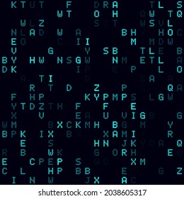 Futuristic tech background. Cyan sparse alphabet letters background. Small sized seamless pattern. Creative vector illustration.