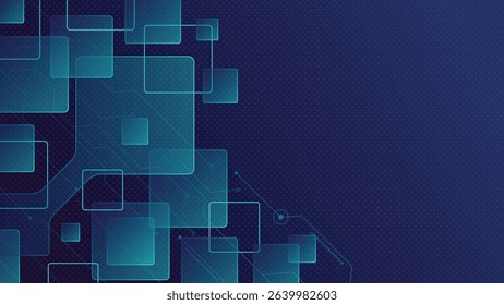 Futuristic tech background featuring glowing transparent squares and digital circuit lines over a dark grid, ideal for innovation, data, or digital technology themes