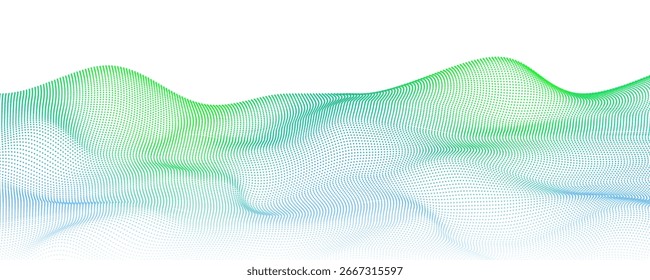 Fundo tecnológico futurista com linhas de partículas fluindo e padrões de ondas. Gradientes suaves com textura digital mínima.