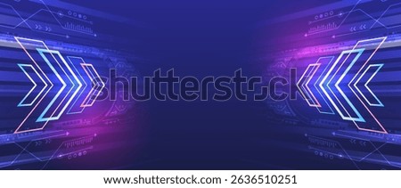 Futuristic tech background with glowing arrows, digital schemes and neon gradient colors. Perfect for innovation, tech presentations and modern presentations and banners.