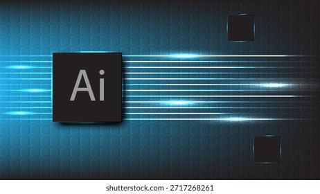 Fundo tecnológico futurista com linhas azuis brilhantes, padrão de circuito digital e um quadrado escuro central rotulado "Ai", perfeito para inteligência artificial, inovação digital conceito visuais.