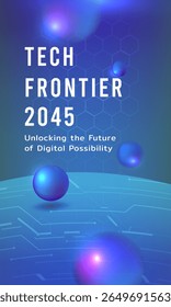 Futuristic tech background with glowing panels, digital circuits, and gradient spheres. Ideal for innovation events, sci-fi posters, or virtual conference visuals.