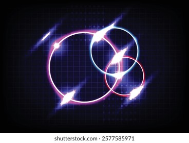 Futuristic tech circle glowing and neon lighting on dark blue table abstract technology background. Electric power concept.