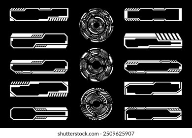Futuristic Tech Circles and HUD Frames. Cyberpunk Interface Design Elements