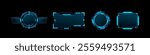 Futuristic tech game ui frames with glowing neon blue line on black background. User interfaces gaming overlays or sci fi visual hud elements. Circular and rectangular borders with digital details.