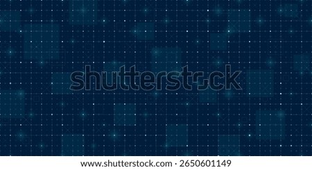 Futuristic tech HUD grid with seamless mesh pattern and digital blueprint style. Dark blue background with light virtual lines, radar and data interface. Perfect for sci fi games or AI dashboard.