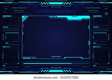 Futuristic Tech Interface: A sleek, futuristic tech interface with a glowing blue frame and abstract digital elements. Perfect for adding a modern, high-tech touch to your designs.