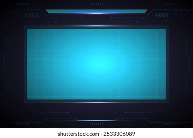 Interfaz tecnológica futurista: Un diseño elegante y moderno con una Grande pantalla azul rectangular rodeada de un marco futurista inspirado en la tecnología. Perfecto para mostrar información, presentaciones.