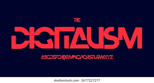 Futuristic tech logo font, cutout angular alphabet. Bold sci-fi typeface for digital headline, cyberpunk interface, gaming UI, modern HUD display, sport branding, VR visuals. Vector typography.