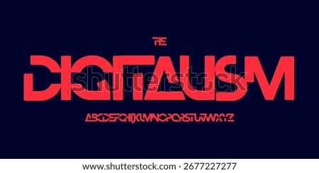 Futuristic tech logo font, cutout angular alphabet. Bold sci-fi typeface for digital headline, cyberpunk interface, gaming UI, modern HUD display, sport branding, VR visuals. Vector typography.