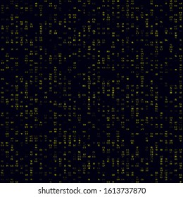 Futuristic tech pattern. Yellow sparse hexadecimal pairs seamless pattern. Trendy background. Amazing vector illustration.