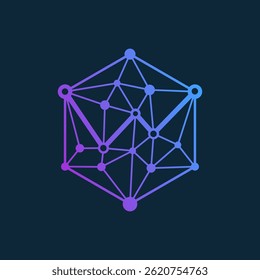 Futuristic Tech Symbol with Abstract Hexagonal Mesh and Connection Points