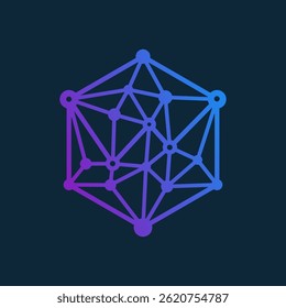 Futuristic Tech Symbol with Abstract Hexagonal Mesh and Connection Points