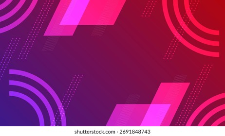 Um plano de fundo futurista inspirado pela tecnologia com arcos circulares, pontos e sobreposições de gradiente rosa.