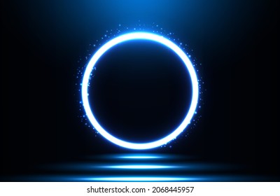 Futuristic techno concept with vibrant circle neon light effect on a dark background