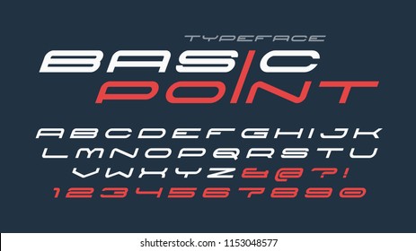 Futuristic and techno display font design, alphabet, letters and numbers.