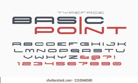 Futuristic and techno display font design, alphabet, letters and numbers.