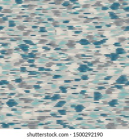 Futuristic techno glitch striped grunge seamless repeat vector pattern swatch.  Blue, teal, and cream.  Chaotic illusion of motion.  Great for sports wear.