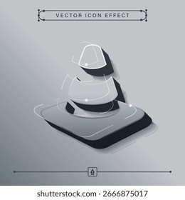 Icono de cono de tráfico de parada de seguridad futurista tecno gris con efecto de Vector moderno