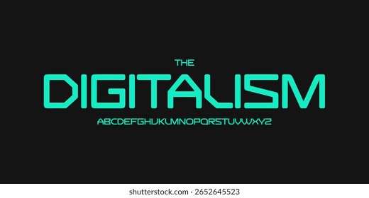 Futuristic techno logo font, robotic digital alphabet. Geometric typeface for scifi headline, cyber interface, modern tech display, innovation HUD design, future UI branding. Vector typography