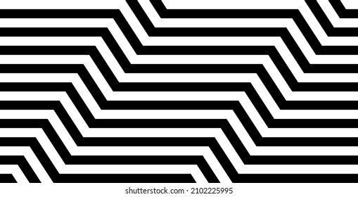 Futuristic technologic background by elements of hexagon. Black white striped seamless pattern. Op art, optical illusion. Vector texture.