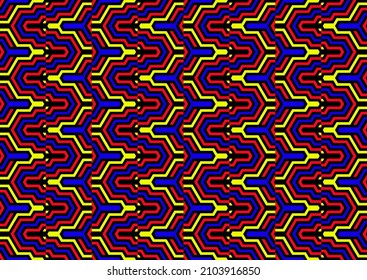 Futuristic technologic background by elements of hexagon. Multi-colored striped seamless pattern. Bright and colorful modern vector texture. Op art.