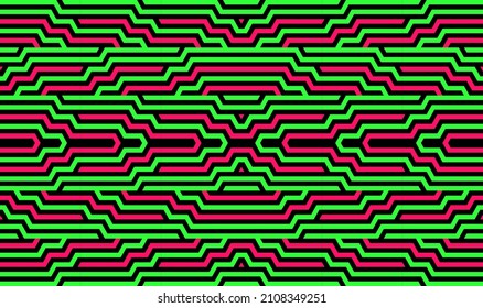 Futuristic technologic background by elements of hexagon. Color striped seamless pattern. Bright and colorful modern vector texture. Op art.