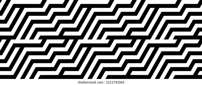 Futuristic technologic background by elements of hexagon. Black white striped seamless pattern. Op art, optical illusion. Vector texture.
