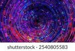 Futuristic technological complex concentric rings and intricate digital vortex texture with rectangular chaotic layered structure. Modern glitch electronic grunge texture. Big data. Vector background