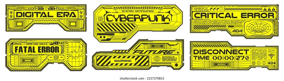 Futuristische technologische Rahmen für Design. Moderne Elemente der Cyber-Benutzeroberfläche. HUD-Rahmen im Ski-Fi-Stil. Systembenachrichtigungen, Systemstatus. Einzeln auf weißem Hintergrund