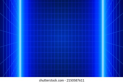 Futuristic technological grid background. Digital futurist cyber space design, cyberpunk technology, Virtual reality, science fiction matrix, science light perspective wallpaper, vector template