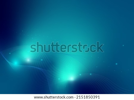 Futuristic Technology Abstract Bacground, Blue Dynamic Waves with Glowing Ligt Particles, Oceanic, Network, Innovative, Data Analytic Concept
