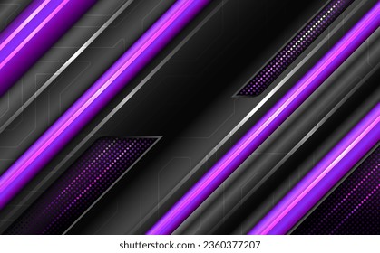 Futuristic Technology Abstract Background in Black and Purple, Metallic Style Neon Border Backdrop for Gamers and Streamers