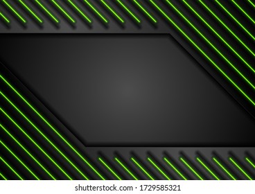 Futuristic technology abstract background with green neon glowing lines. Vector concept design