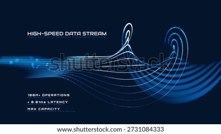 Futuristic technology abstract background with high speed data flow concept, motion of glowing blue particles, vector illustration.