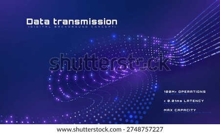 Futuristic technology abstract background with high speed data transmission flow concept, Motion of glowing blue particles, vector illustration.