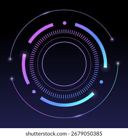 Círculo abstracto de tecnología futurista con anillo de gradiente colorido y elemento de luz de neón brillante crea un fondo científico de alta tecnología para la innovación en inteligencia artificial.