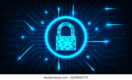 Futuristic technology abstract digital security tech circle Hi tech line circuit board with dark blue background