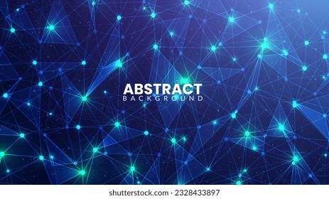 Futuristische Technologie mit abstrakten Maschen und Teilchen auf dunklem Hintergrund. Plexuslinien mit leuchtenden verbundenen Punkten. Neuronales Netzkonzept, Big-Data-Stream-Technologie, Weltdaten
