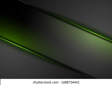 Futuristische Technologie abstrakter, gelochter Hintergrund mit grünen Neonleuchtlinien. Vektorillustration-Design