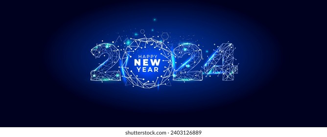 Futuritic Technology of Ai concepto design con Happy new year 2024 Number.