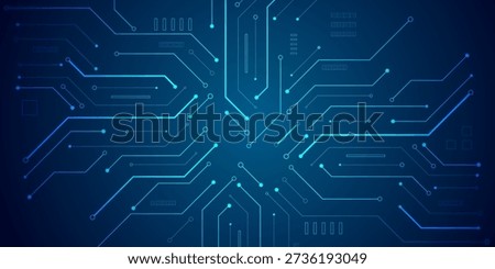 Futuristic technology background with abstract electronic circuit lines in blue colors. Concept of artificial intelligence, data flow, digital networks, innovation and high tech systems.