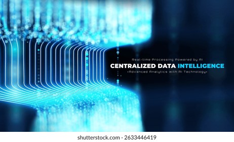 Futuristic Technology Background with Blue Digital Lines, Stage with Backdrop Showing Data Transmission. Vector Illustration.