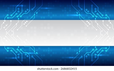 Futuristic technology background with blue digital circuit lines and glowing effects. Modern abstract design template for innovation, hi-tech, or data communication concepts. For science presentation