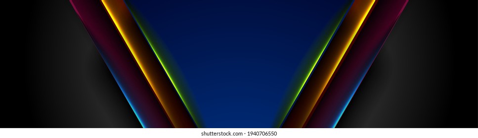 Futuristic technology background with colorful neon glowing lines. Vector banner design