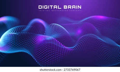 Futuristic technology background with digital brain wave glow particle, Vector illustration.